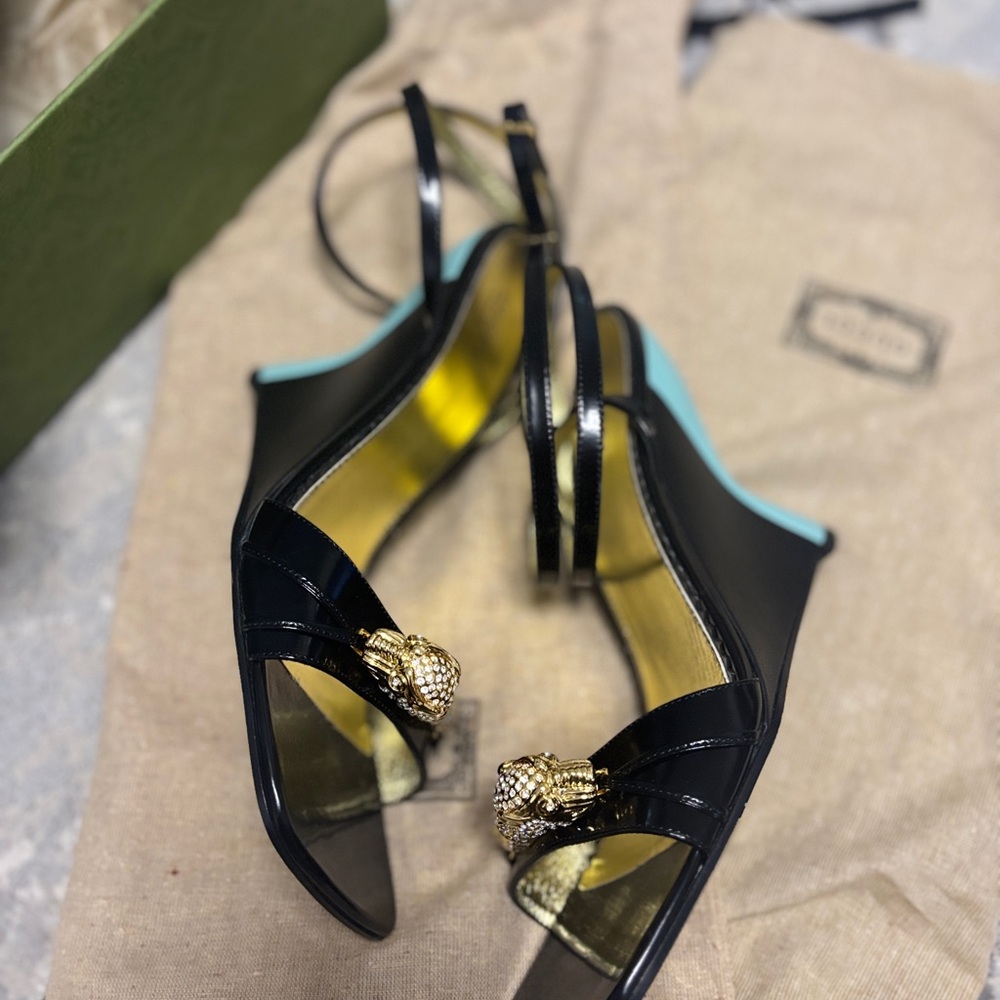 New GUCCI FELINE HEAD HIGH HEEL ANKLE STRAP SANDAL WOMEN - Picture 10 of 15